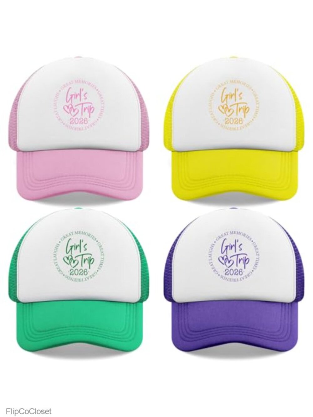 Girls Trip 2026 Baseball Caps 4 Pack Adjustable Snapback Trucker Hats